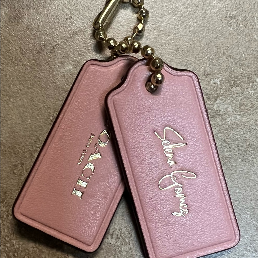 Coach Selena Gomez Pink Leather Key Tag Duo with Gold Hardware